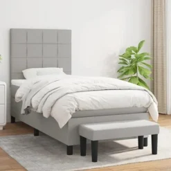 Maison Exclusive - Seng med lameller og madras Lys grå 80x200 cm Stof