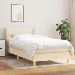 Maison Exclusive - Seng med lamelmadrasser og creme madras 90x200 cm Stof