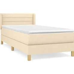 Maison Exclusive - Seng med lamelmadrasser og creme madras 90x200 cm Stof