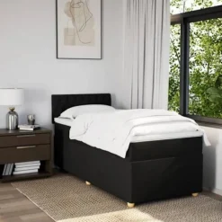 Maison Exclusive - Seng med lamelbund og sort madras 90x190 cm enkel stof