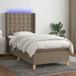 Maison Exclusive - Seng med lameller, madras og LED Taupe 80x200cm Stof
