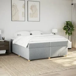 Maison Exclusive - Seng med lamelbund og madras Lys grå 200x200cm Stof
