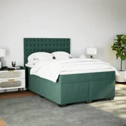 Maison Exclusive - Seng med lameller og mørkegrøn madras 140x190cm Velour