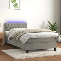 Maison Exclusive - Sengebund med lameller og madras samt LED Lys Lys Grå 90x200cm