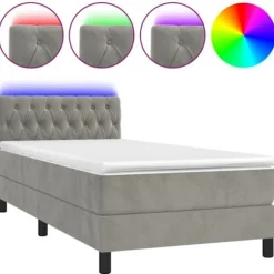 Maison Exclusive - Sengebund med lameller og madras samt LED Lys Lys Grå 90x200cm