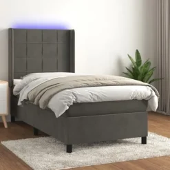 Maison Exclusive - Sengebund med lameller madras LED Mørkegrå 90x200cm Velour