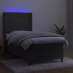 Maison Exclusive - Sengebund med lameller madras LED Mørkegrå 90x200cm Velour