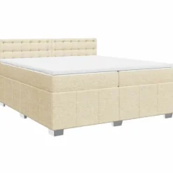 Maison Exclusive - Sengebund med lameller og madras Creme 200x200 cm Stof