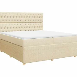 Maison Exclusive - Sengebund med lameller og madras Creme 200x200 cm Stof