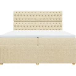 Maison Exclusive - Sengebund med lameller og madras Creme 200x200 cm Stof