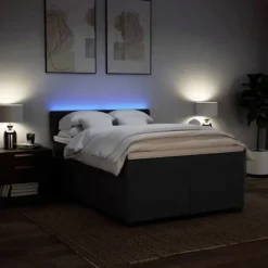 Maison Exclusive - Sengebund med lameller og madras Sort 140x200 cm Stof