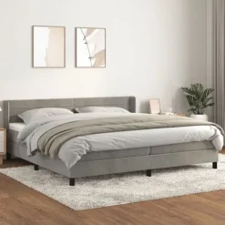 Maison Exclusive - Sengebund med lameller og madras Grå lys 200x200cm Velour