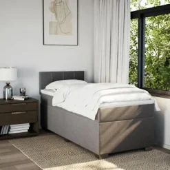 Maison Exclusive - Sengebund med lameller og madras Taupe 100x200 cm Stof