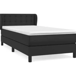 Maison Exclusive - Sengebund med latten og madras Sort 90x190 cm Syntetisk læder