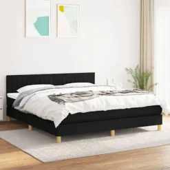 Maison Exclusive - Sengebund med lameller og madras Sort 160x200 cm Stof