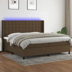 Maison Exclusive - Sengebund med lameller madras og LED Mørkebrun 200x200 cm