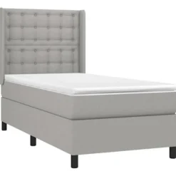 Maison Exclusive - Sengebund med lameller, madras LED, lys grå 90x190cm, Stof
