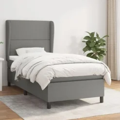 Maison Exclusive - Sengebund med lameller og mørkegrå madras 100x200cm Stof