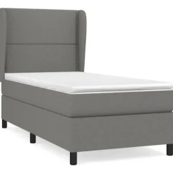 Maison Exclusive - Sengebund med lameller og mørkegrå madras 100x200cm Stof