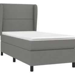 Maison Exclusive - Sengebund med lameller og mørkegrå madras 100x200cm Stof