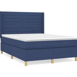 Maison Exclusive - Sengebund med lameller og madras Blå 140x190 cm Stof