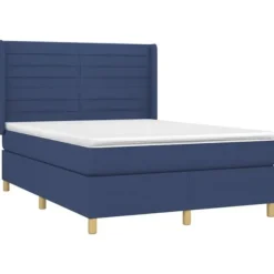 Maison Exclusive - Sengebund med lameller og madras Blå 140x190 cm Stof