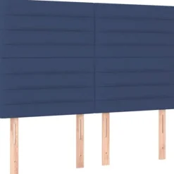 Maison Exclusive - Sengebund med lameller og madras Blå 140x190 cm Stof