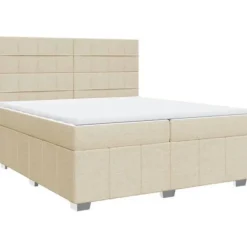 Maison Exclusive - Sengebund med lameller og madras Creme 200x200 cm Stof