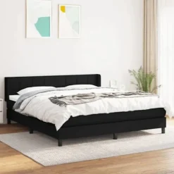 Maison Exclusive - Sengebund med lameller og madras Sort 160x200 cm Stof