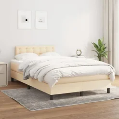 Maison Exclusive - Sengebund med lameller og madras Creme 120x200 cm Stof