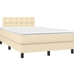 Maison Exclusive - Sengebund med lameller og madras Creme 120x200 cm Stof