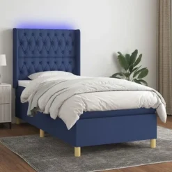 Maison Exclusive - Sengebund af lameller, madras og LED i Blå 80x200cm Stof
