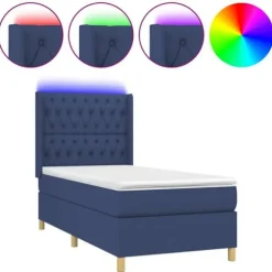 Maison Exclusive - Sengebund af lameller, madras og LED i Blå 80x200cm Stof