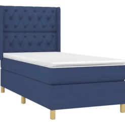 Maison Exclusive - Sengebund af lameller, madras og LED i Blå 80x200cm Stof