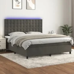 Maison Exclusive - Sengebund med lameller, madras og LED Grå mørk 160x200 cm