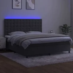 Maison Exclusive - Sengebund med lameller, madras og LED Grå mørk 160x200 cm