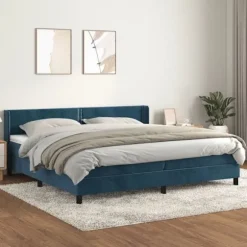 Maison Exclusive - Sengebund med lameller og madras Mørkeblå 200x200cm Velour