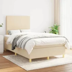 Maison Exclusive - Sengebund med lameller og madras Creme 120x200 cm Stof