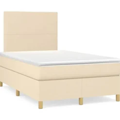 Maison Exclusive - Sengebund med lameller og madras Creme 120x200 cm Stof