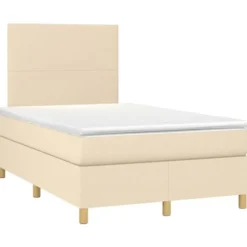 Maison Exclusive - Sengebund med lameller og madras Creme 120x200 cm Stof
