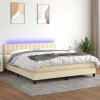 Maison Exclusive - Sengebund med lameller og LED madras Creme 180x200 cm Stof