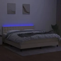 Maison Exclusive - Sengebund med lameller og LED madras Creme 180x200 cm Stof