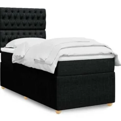 Maison Exclusive - Sengebund med lameller og madras Sort 100x200 cm Stof