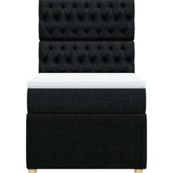 Maison Exclusive - Sengebund med lameller og madras Sort 100x200 cm Stof