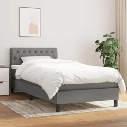 Maison Exclusive - Sengebund med lameller og mørkegrå madras 100x200cm Stof
