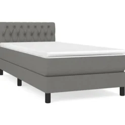 Maison Exclusive - Sengebund med lameller og mørkegrå madras 100x200cm Stof