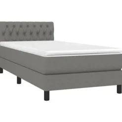 Maison Exclusive - Sengebund med lameller og mørkegrå madras 100x200cm Stof