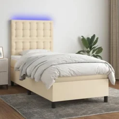 Maison Exclusive - Sengebund med latten og madras samt LED Creme 90x190 cm Stof
