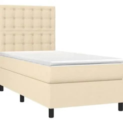 Maison Exclusive - Sengebund med latten og madras samt LED Creme 90x190 cm Stof