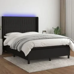 Maison Exclusive - Sengebund med lameller, madras og LED Sort 140x190 cm Stof